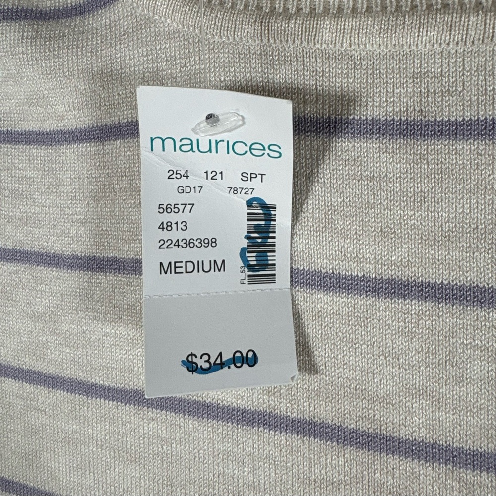 Maurices Sweater Womens M Gray Purple Striped Faux Layered Chiffon Hem Pullover - Picture 7 of 8